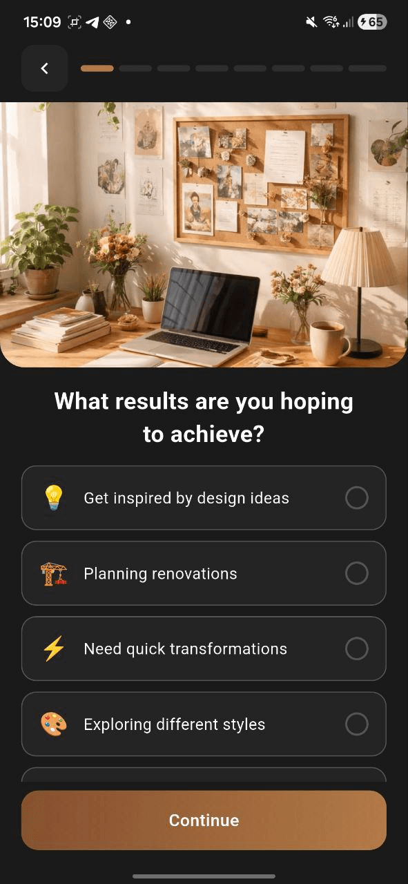 SnapDecor goal selection screen