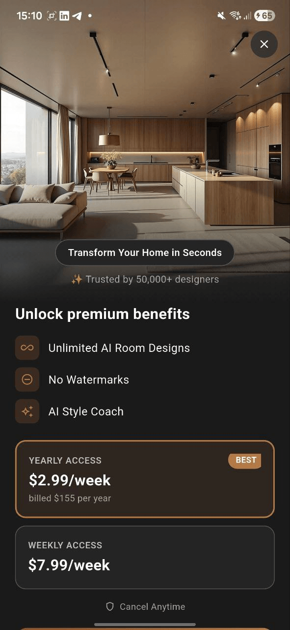 SnapDecor premium upsell screen